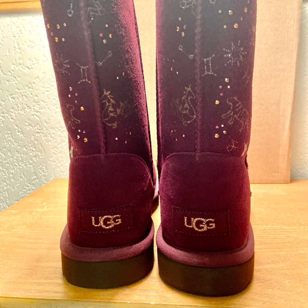 NIB-Ugg Grape Zodiac Short Suede Sheepskin Boots - Picture 12 of 16